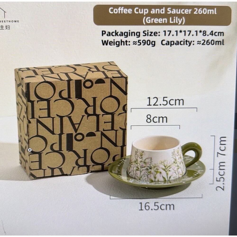MDZF Sweet Home Lily Wind Chime Ceramic coffee tea cup set saucer floral NIB - Picture 12 of 13